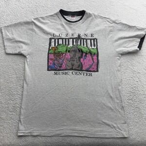 Vintage Anvil Luzerne Music Center Ringer T-Shirt Gray Mens XL Made in USA‎ 90s